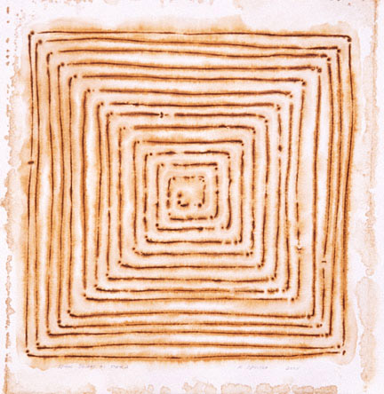 12. Square Spiral #1 state 2, 2004, Rust print on 100% rag paper, 15” x 15”