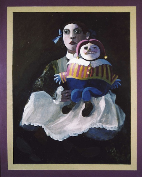 8. Victorian Child and Clown Doll, acrylic on canvas 50” x 40”