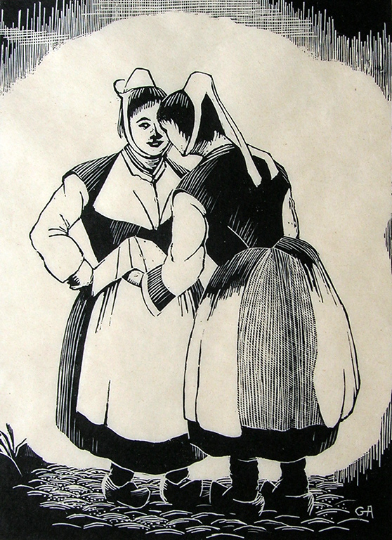 13. Gossipy Bretons, 1977, Wood engraving, 4.5" x 6"