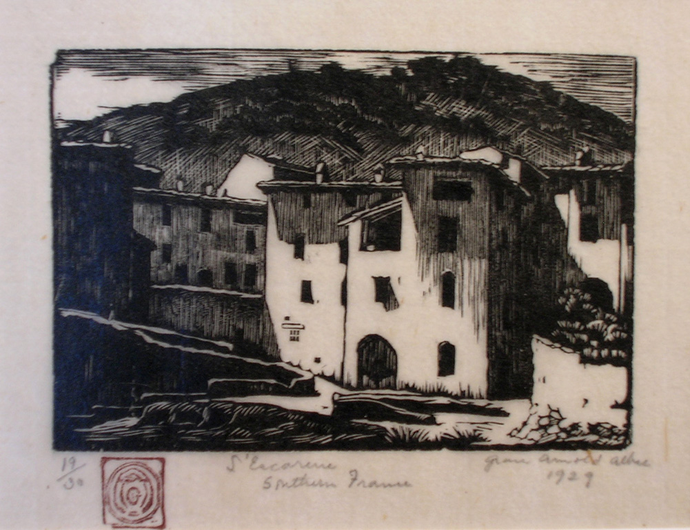 16. L’Escarene - Southern France, 1929, Wood engraving, 2 3/16" x 3" 1/4"