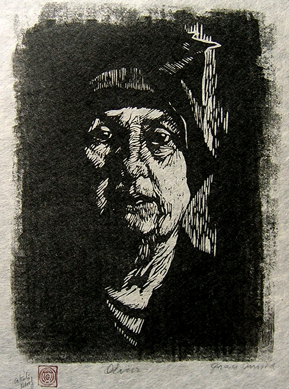 18. Oliver, 1929, Linoleum cut, 5 3/10" x 3 13/16"