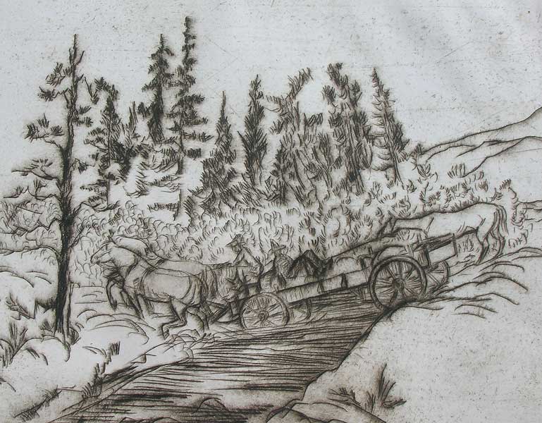 17. ON TO CAMP, Etching 8" x 5"