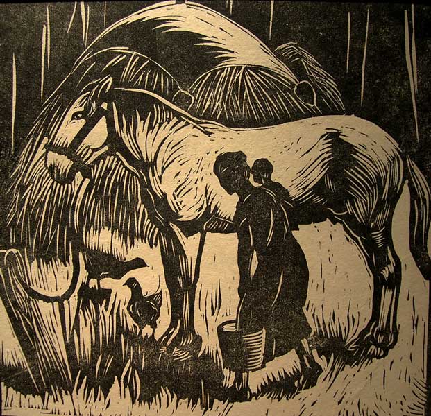 27. THE OLD HORSE, Woodcut 10" x 10 1/4"