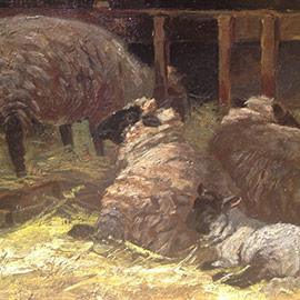 Nellie Pairpoint, SLL (1897 – 1914), <i>Sheep in Barn</i> Oil on Canvas, 8" x 10"