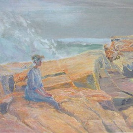 10. Elijah Baxter (1849 – 1939), <i>Newport Rocks</i>, Oil on Canvas, 16" x 24"