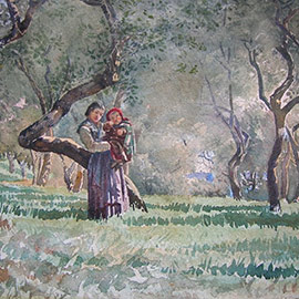 16. Sydney Burleigh (1853 – 1931), <i>Woman and Child</i>, Watercolor 11" x 14"