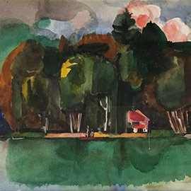 19. Florence Leif (1913 – 1968), <i>Cottage on the Shore, Belgrade Lake Series</i>, Watercolor 10" x 14"