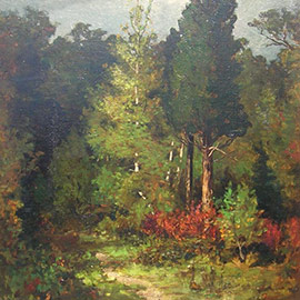 24. George Whitaker (1841 – 1916), <i>Woodland Road</i>, Oil on Canvas, 42" x 28"