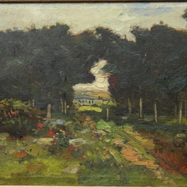 27. George Whitaker (1841 – 1916), <i>Barbizon Path</i>, Oil on Canvas, 8" x 15"