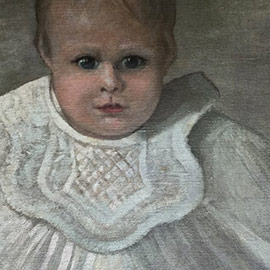 32. Elijah Baxter (1849 – 1939), <i> Portrait of Miss Cecile Baxter Age 6 months by her father E. Baxter 1878</i>, Oil on Canvas 16" x 10"