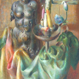36. Louise Marianetti (1916 – 2009), <i>Wooden Sculpture</i>, Tempera on Board, 26" x 18"