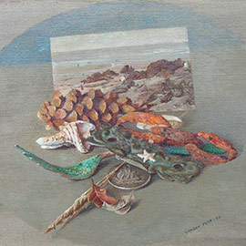 42. Gordon Peers (1909 – 1988), <i>Found Objects on Shore, 1942</i>, Oil on Canvas, 8" x 10"
