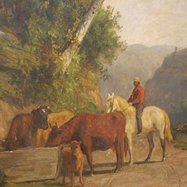 8. Thomas Robinson (1834 – 1888), <i>The Watering Trough</i>, Oil on Canvas, 36" x 30"