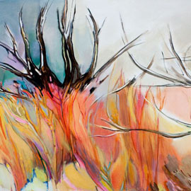 <i>Weeds in the Snow, 2011, oil on linen,  36" x 60" 