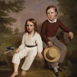 8. James Sullivan Lincoln (1811 – 1888), Signed on Verso, Titled and dated 1852, <i>Portrait of Amasa M. & Charles F. Eaton</i> Oil on Canvas, 53" x 48"