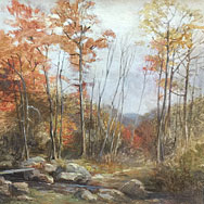 Emma Swan (1853 – 1927), Fall Landscape , Oil on Canvas 9” x 9”