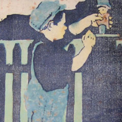 Eliza Gardiner (1871 – 1955), On the Fence, 1920, Color Woodcut 7" x 5.25", $500.
