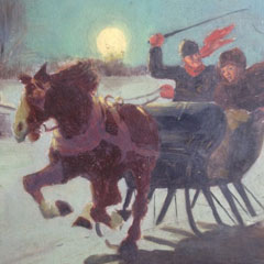 *Harold Breul (1889 – 1965), Winter Sleigh Ride, Watercolor  12" x 18", $750.
