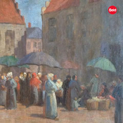 H. Cyrus Farnum (1866 -1926), Market Scene, Oil on Canvas 18" x 14", $1,200.
