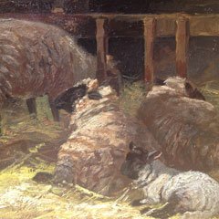 Nellie Pairpoint (19th C), Sheep in Barn, Oil on Canvas 8" x 10", $1,200.