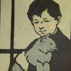 Eliza Gardiner (1871 – 1955), Boy with Cat, Color woodcut 7" x 5", $1,500.