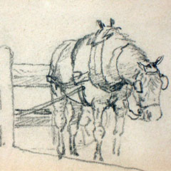 Horace Robbins Burdick (1844-1942), Horse and Cart, Graphite 4.5" x 3.75", $150.