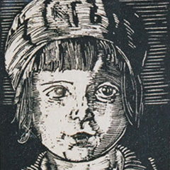 Ruth Forrest (1919 – 1994), Child, Woodcut 3" x 3", $90.