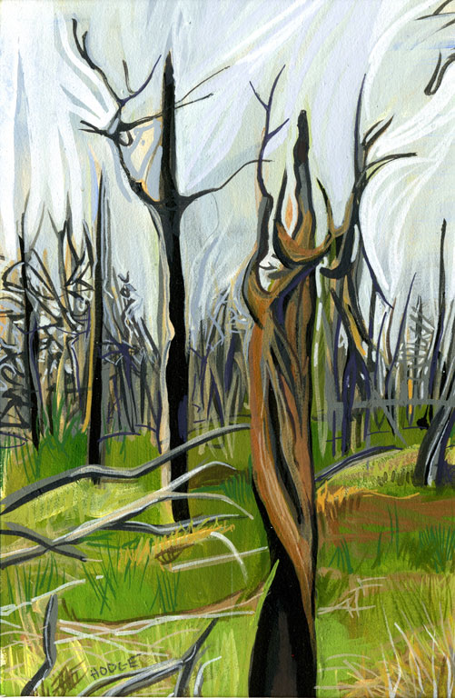 Fire Trees  3, 2012, Gouache/paper, 7x5