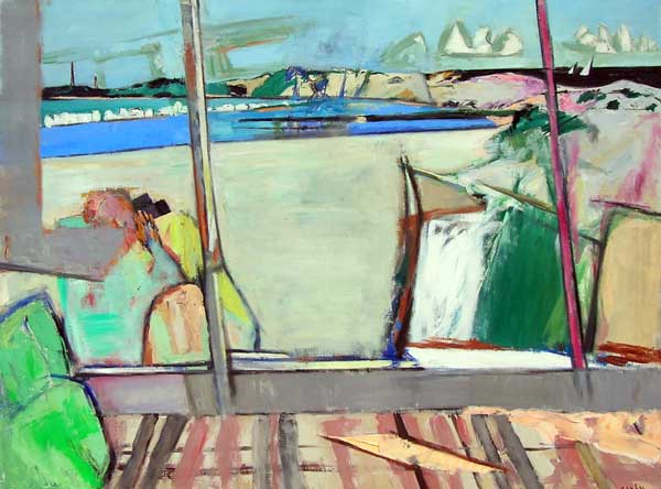 Figure on Patio with Binoculars, Oil on Canvas, 30" x 40"