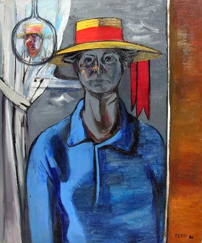 Self Portrait in Yellow Hat", Oil on Canvas, 30" x 25"
