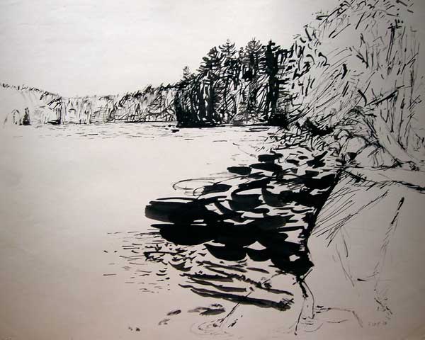 Water's Edge, Ink Drawing,  11" x 8 8 1/2"