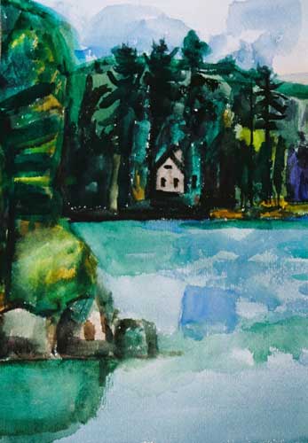 Cottage,  Belgrade Lake,  Maine, Watercolor,  14.5" x 10"