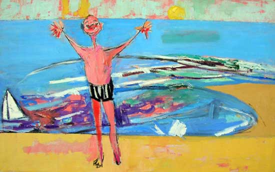 Man in Swim Trunks, Oil on Canvas,  16" x 22"