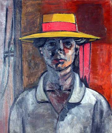 Self Portrait in a Yellow Hat II, Oil on Canvas,  20" x 24"