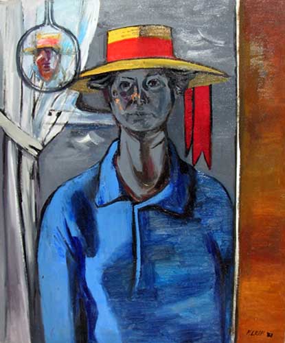 Self Portrait in Yellow Hat,  1951, Oil on Canvas,  30" x 25"