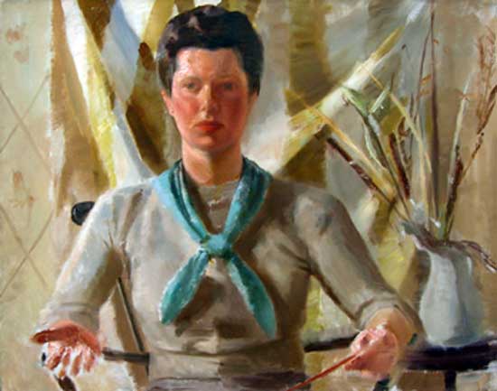 Woman with Aqua Scarf, Oil on Canvas,  25" x 32"