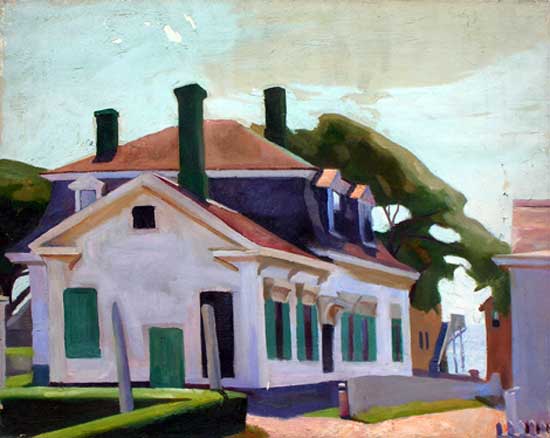 White House with Green Chimney, Oil on Canvas,  20" x 16"