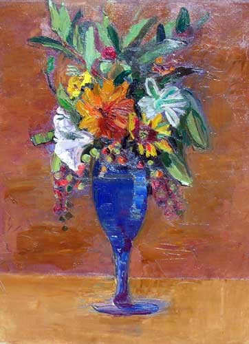Flowers II (Blue Vase), Oil on Canvas,  16" x 12"