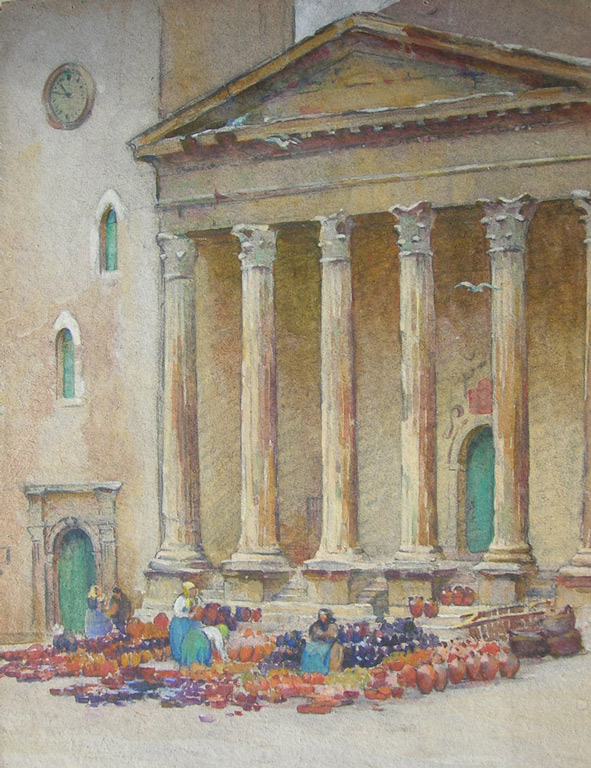 18. WOODWARD, MABEL (1877 - 1945), Selling Wares in Rome, Watercolor 10" x 13" Framed. $3,000.