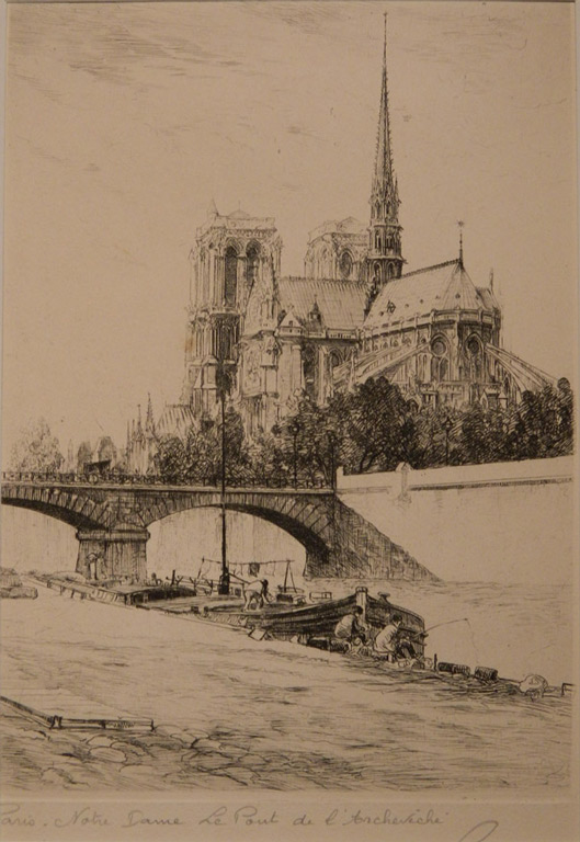 23. UNKNOWN. Paris. Notre Dame Le Pont de le toncheveche. 9 1/2" x 6 1/2" Matted. $50. 