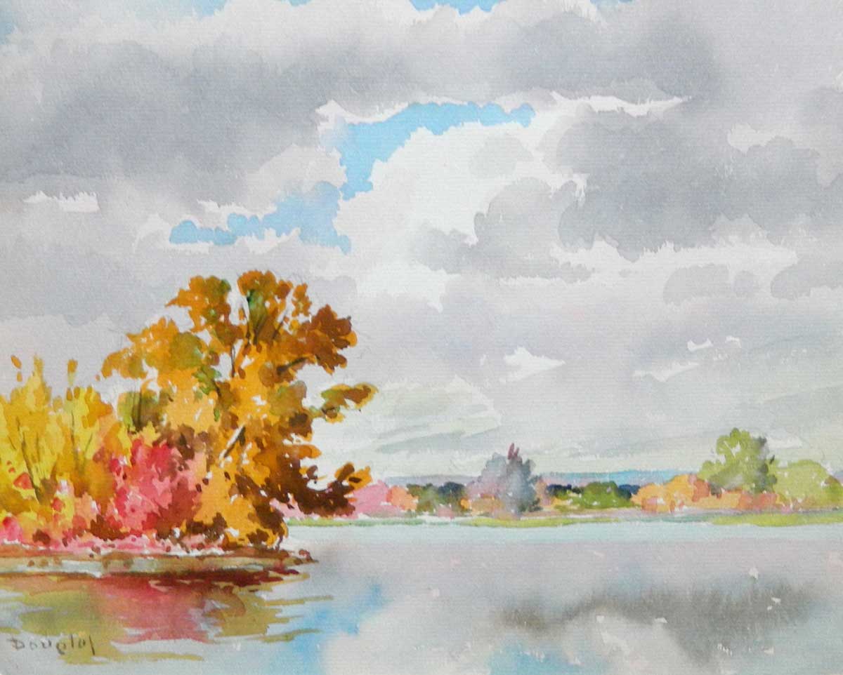 11. ARTHUR DOUGLAS (1860 - 1949) “Autumn over the Water”, Watercolor 9.5” x 12”
