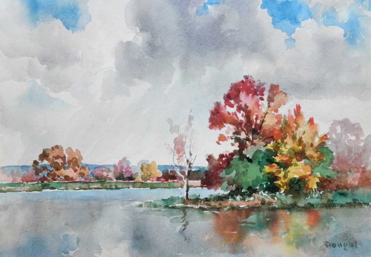12. ARTHUR DOUGLAS (1860 - 1949) “Autumn over the Water II”, Watercolor 9.25” x 12”