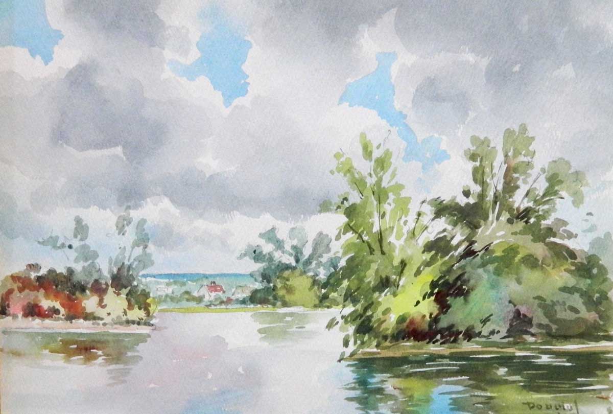 14. ARTHUR DOUGLAS (1860 - 1949) “House Across the Water”, Watercolor 8.25” x 11.25”