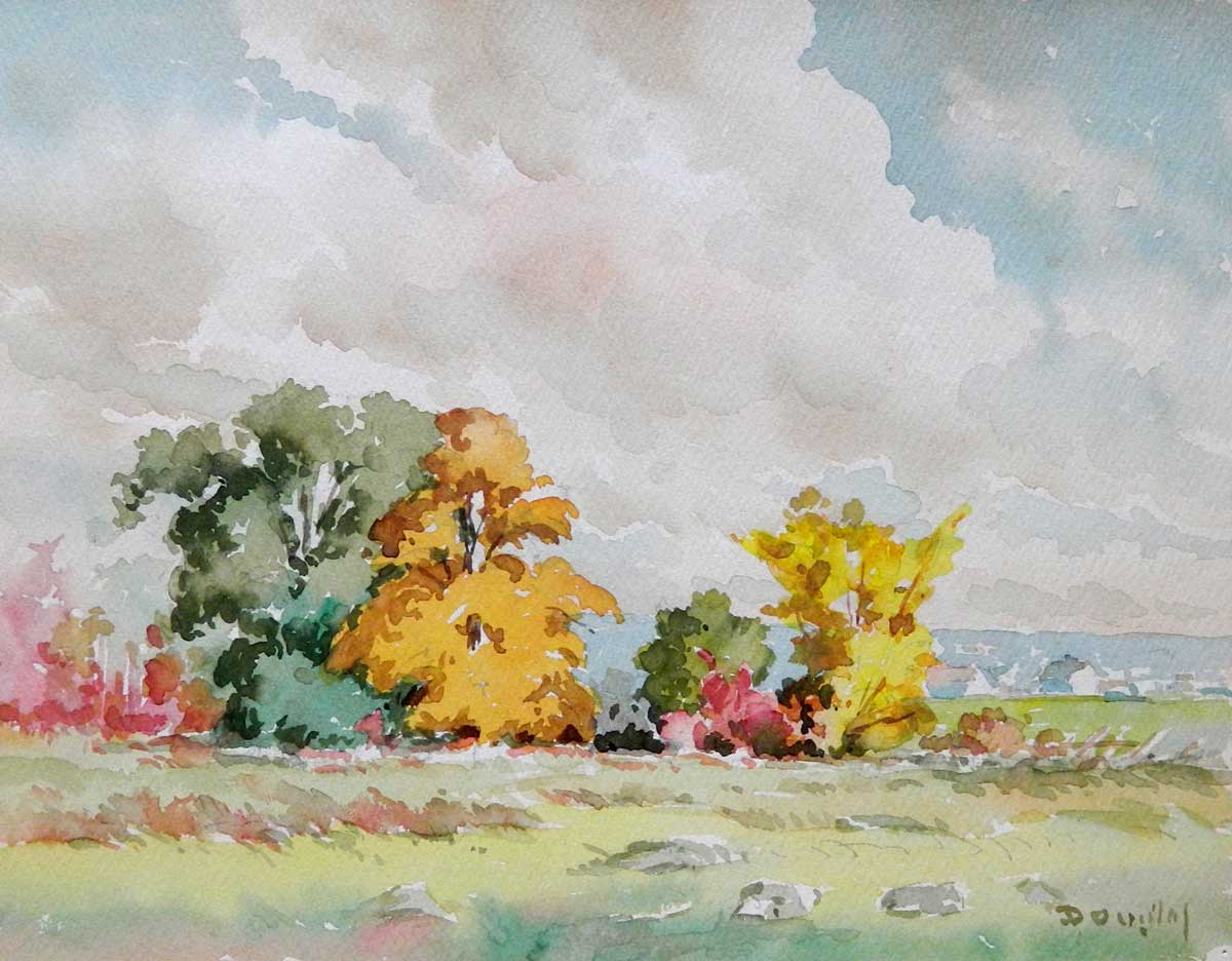 20.ARTHUR DOUGLAS (1860 - 1949) “Trees in the Field II”, Watercolor 10” x 13.25”
