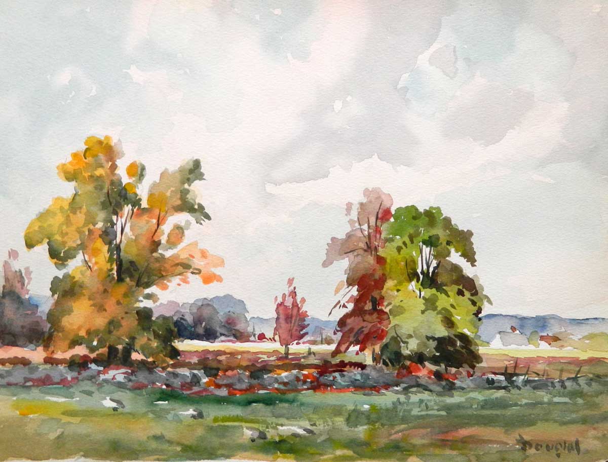 7. ARTHUR DOUGLAS (1860 - 1949) “Autumn in the Field”, Watercolor 9.75” x 13.25”