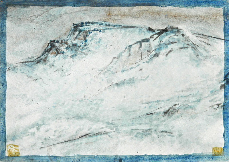 1I -  "Blue Landscape",	ca. 1950 Watercolor	11" x 15.5"