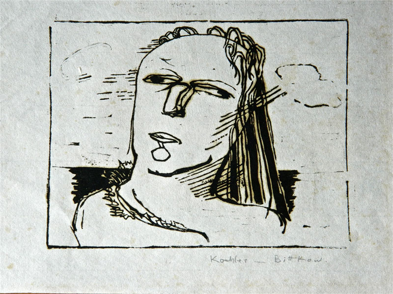 3A - "Woman's Head and Clouds", 1940	Woodcut 6" x 8"	
