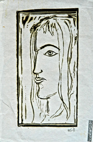 3B -  "Profile of a Young Woman", 1940 Woodcut 5.75" x 11.25"