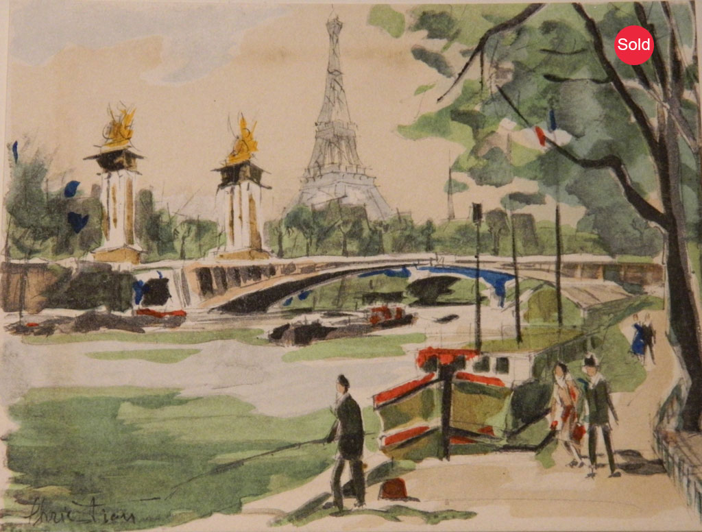 CHRISTIAN, Paris - Tower Eiffel, Watercolor 5.5" x 4.5" Not matted. $50