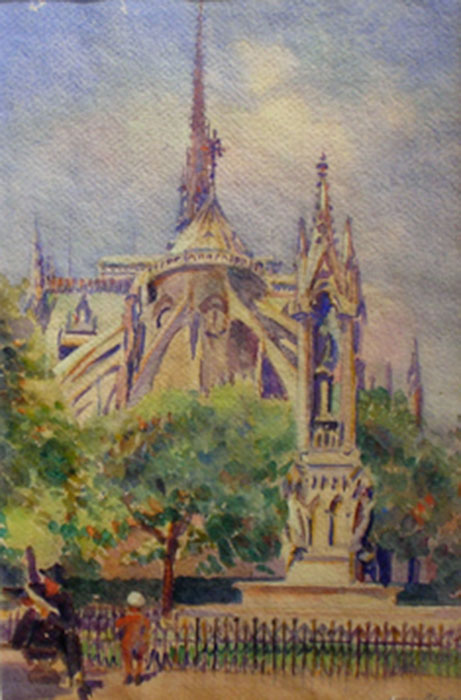 HELENA STURTEVANT (1877-1946), Notre Dame, Watercolor 14" x 9.25" Framed. $1,200